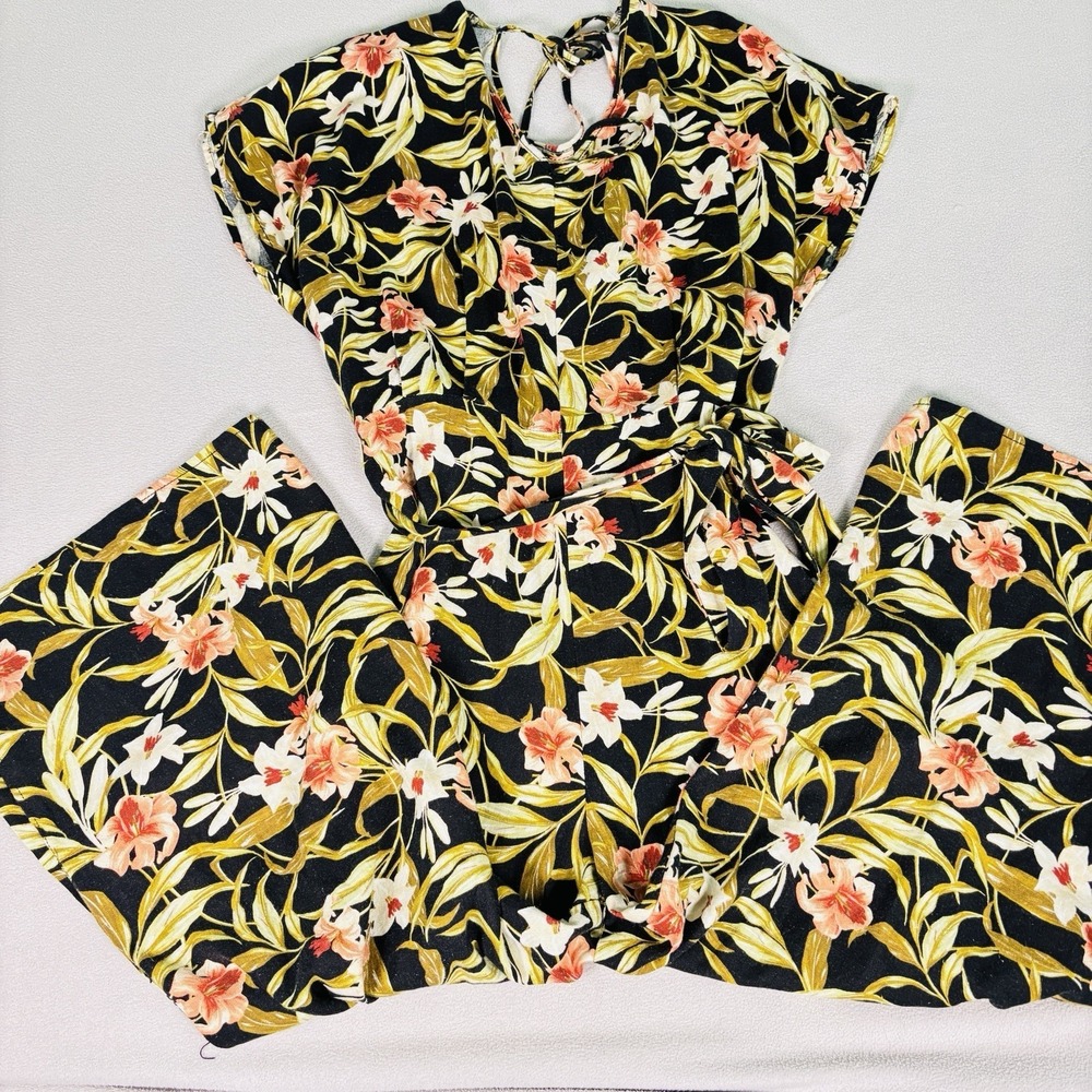 Kensie Linen Blend Floral Jumpsuit Woman's Large Beach Vaca Boho